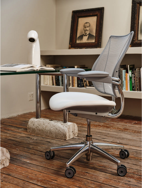 Humanscale Liberty Mesh task chair in white and grey trim