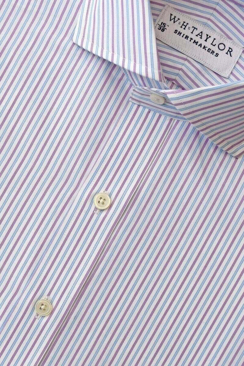 Blue & Lilac Striped Poplin Bespoke Shirt | whtshirtmakers.com