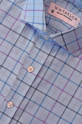 Blue, Plum & Charcoal Plaid Check Twill Bespoke Shirt-whtshirtmakers.com