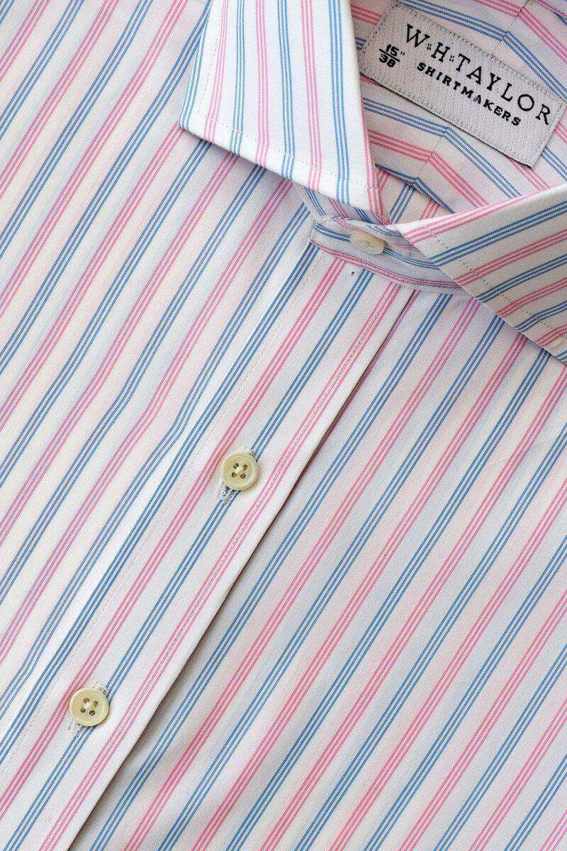 Blue & Pink Triple Striped Poplin Bespoke Shirt