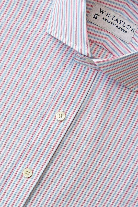 Blue Red Alternative Striped Poplin Bespoke Shirt | whtshirtmakers.com