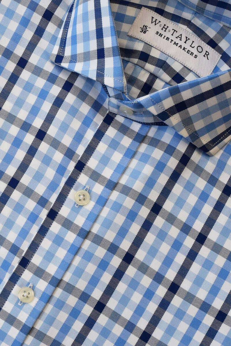 Triple Blue Plaid Check Oxford Bespoke Shirt