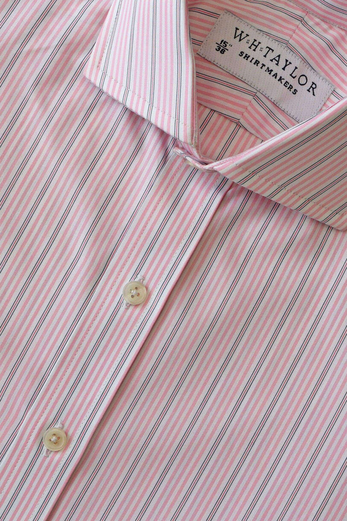 Tripe Pink & Navy Stripe Poplin Bespoke Shirt | whtshirtmakers.com