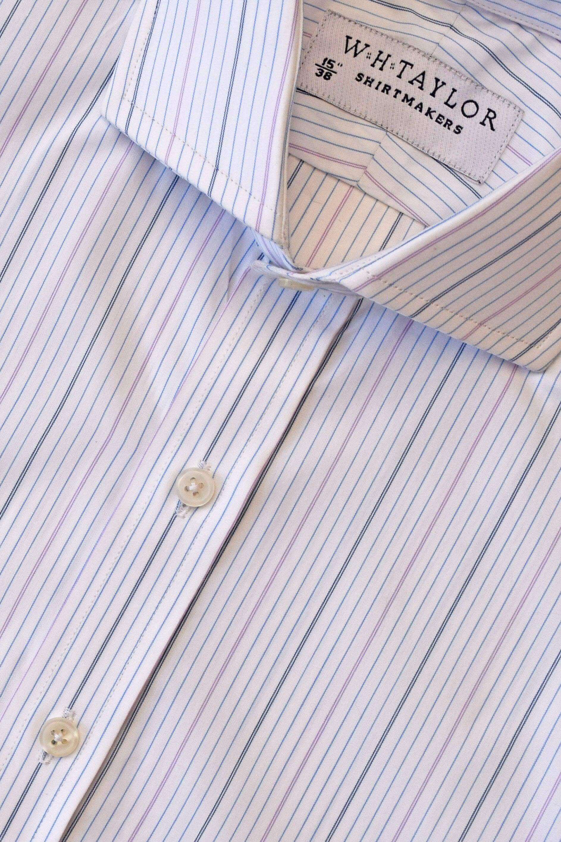Triple Blue & Lilac Hairline Stripe Poplin Bespoke Shirt