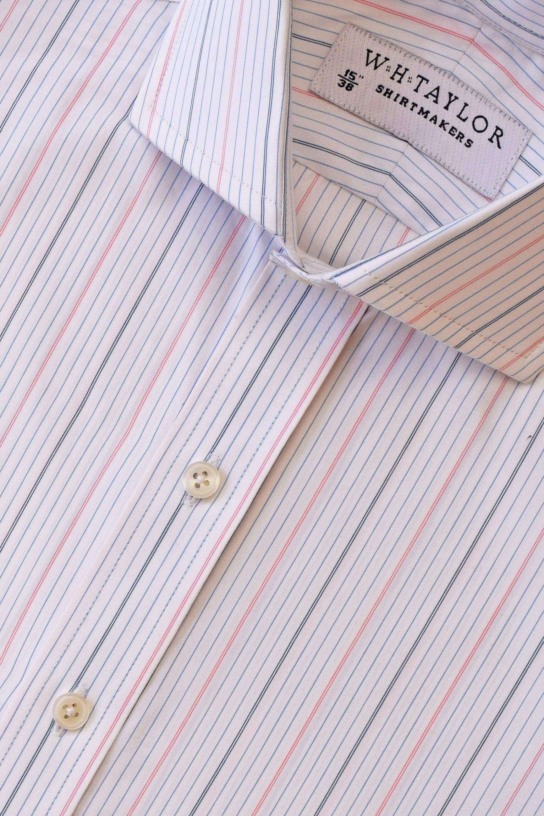 Triple Blue & Pink Hairline Stripe Poplin Bespoke Shirt