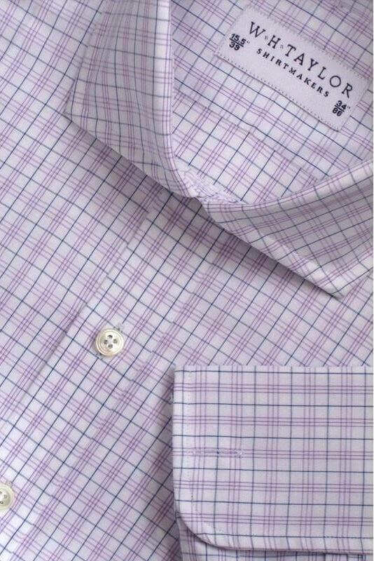 Navy Pin Triple Lilac Check Poplin Bespoke Shirt