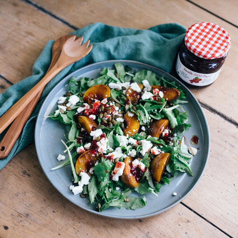 Récolte - Dégustez vos pêches rôties, salade, feta & gelée de groseilles rouges