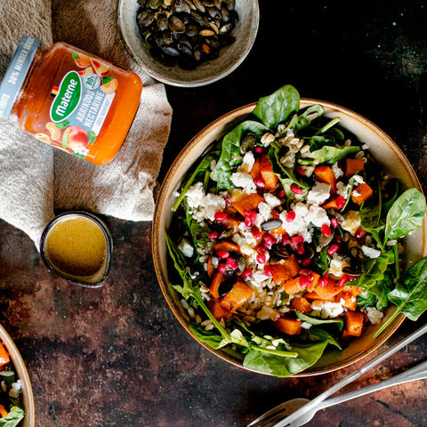 Salade hivernale à la vinaigrette sucrée à la confiture allégée abricot-nectarine