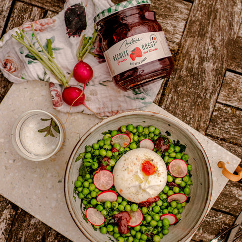 Burrata bowl aux petits pois et confiture de fraises Récolte