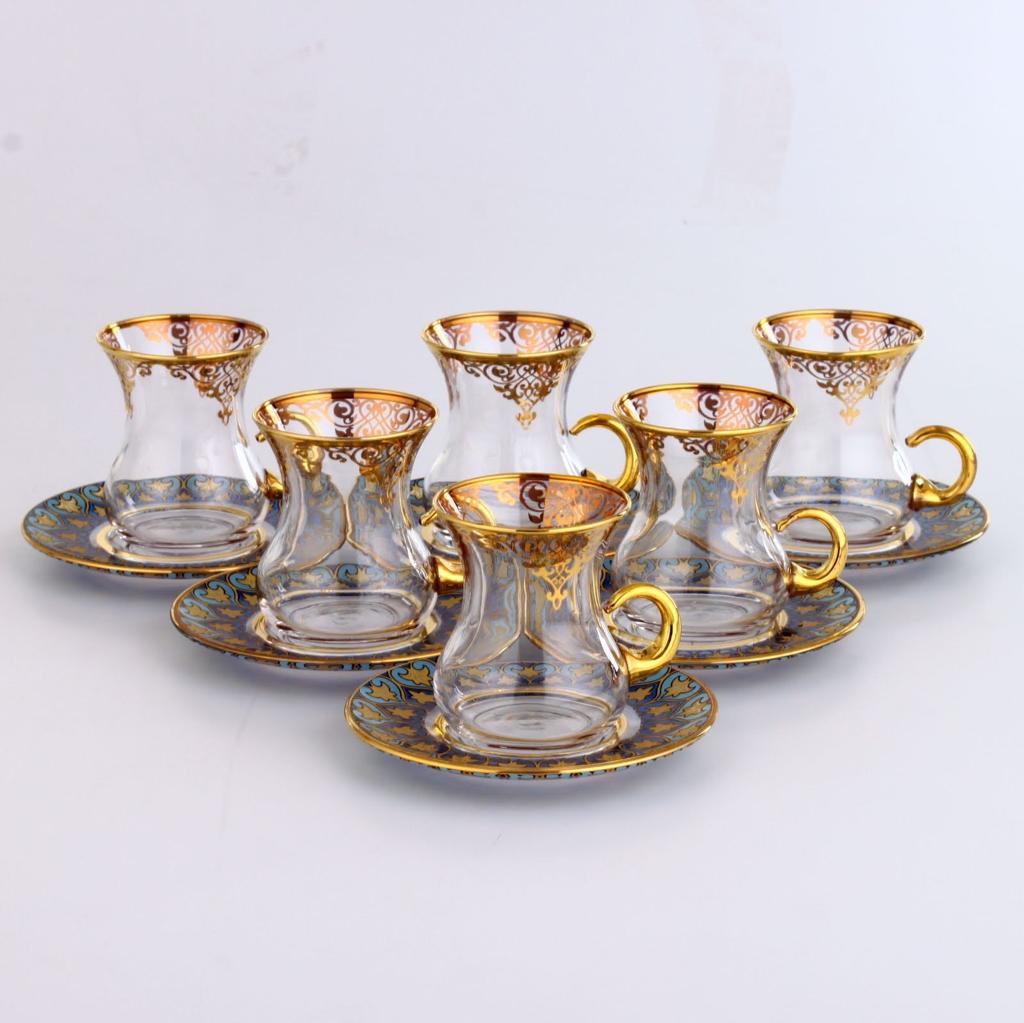 12 Pcs Thin Waist Nilay Turkish Tea Set With Holder Sana's Sets 