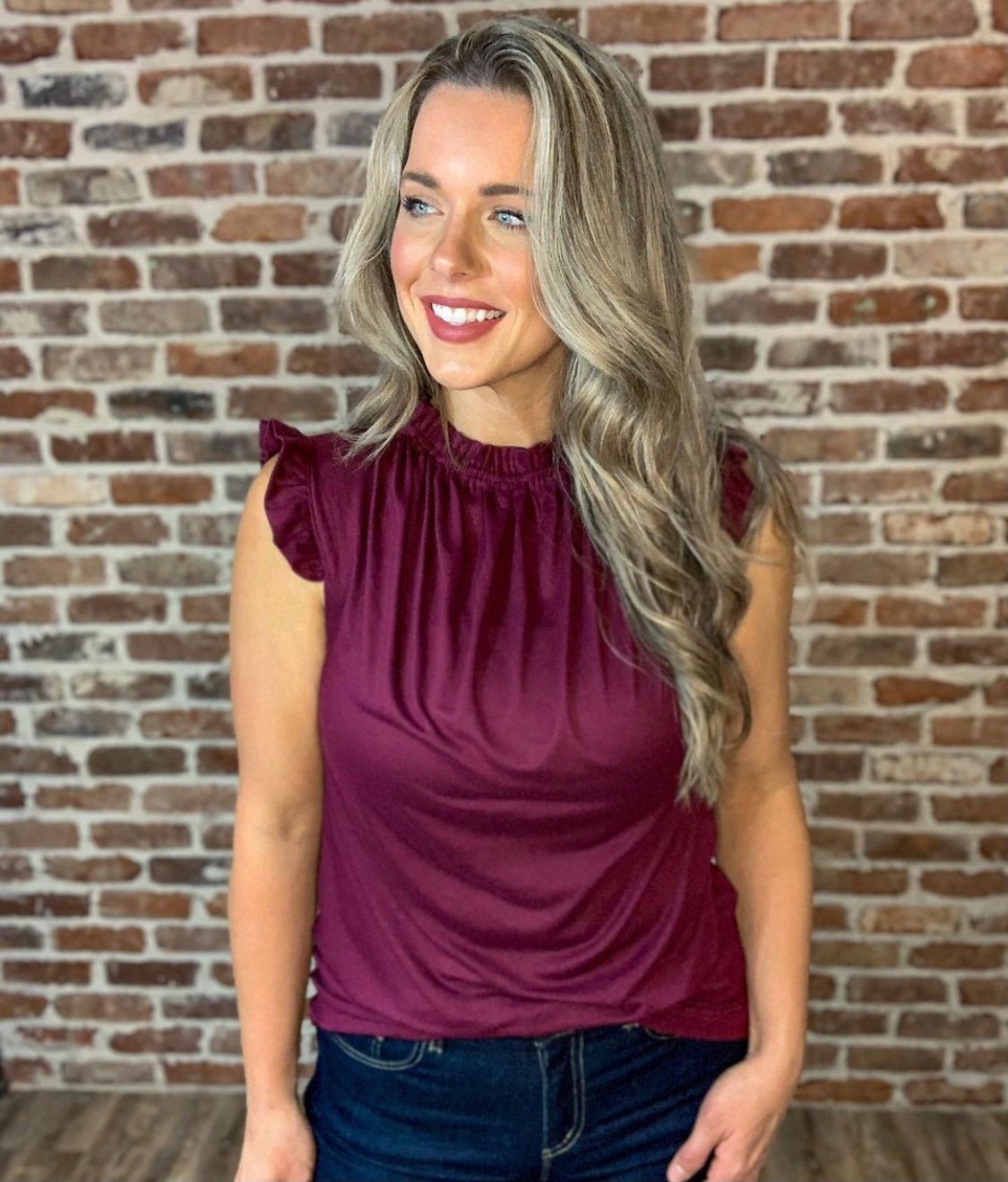 Modern Jester Maroon Ruffle Cap Blouse - Made in - Online - Truly Simple