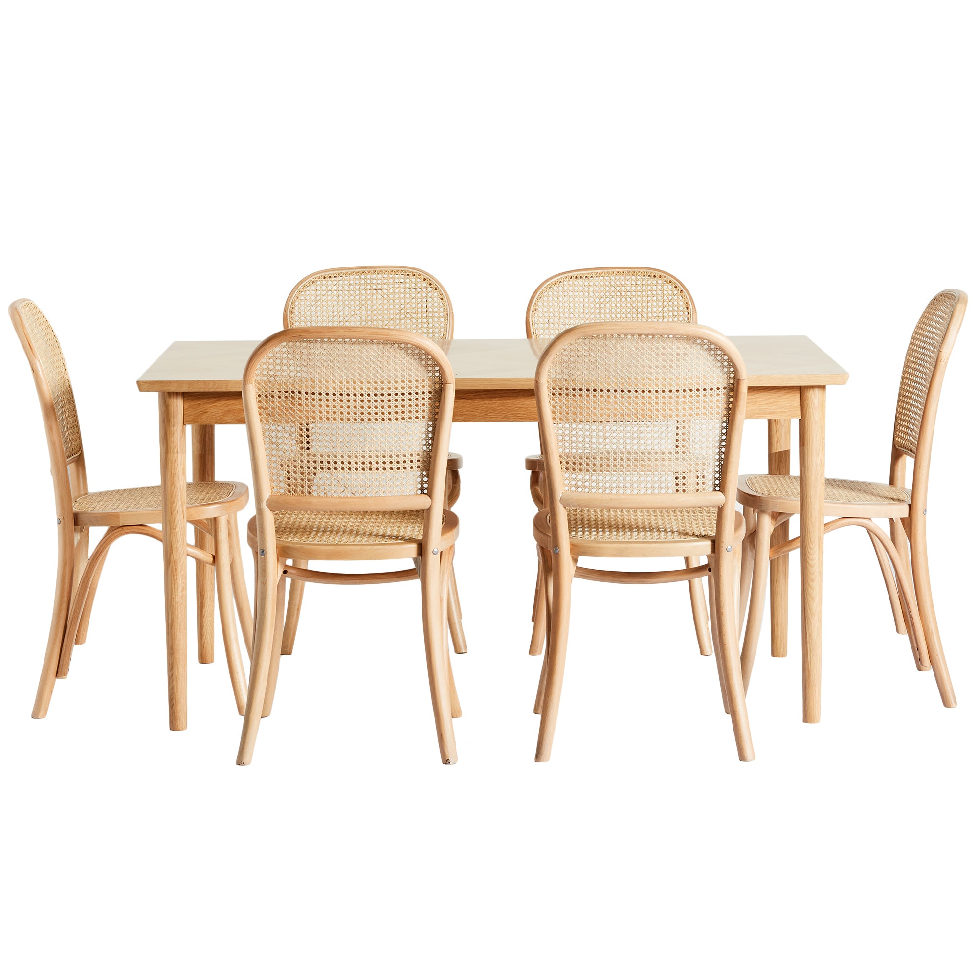 6 Seater Parquet Dining Table Rattan Chair Set