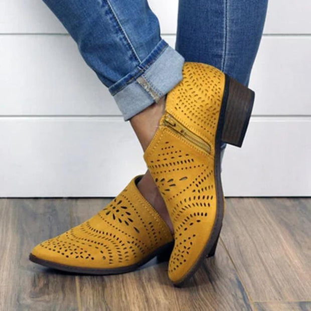 low heel cutout booties