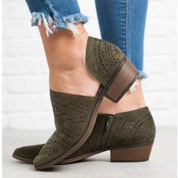 Hollow Out Low Heel Cutout Booties 