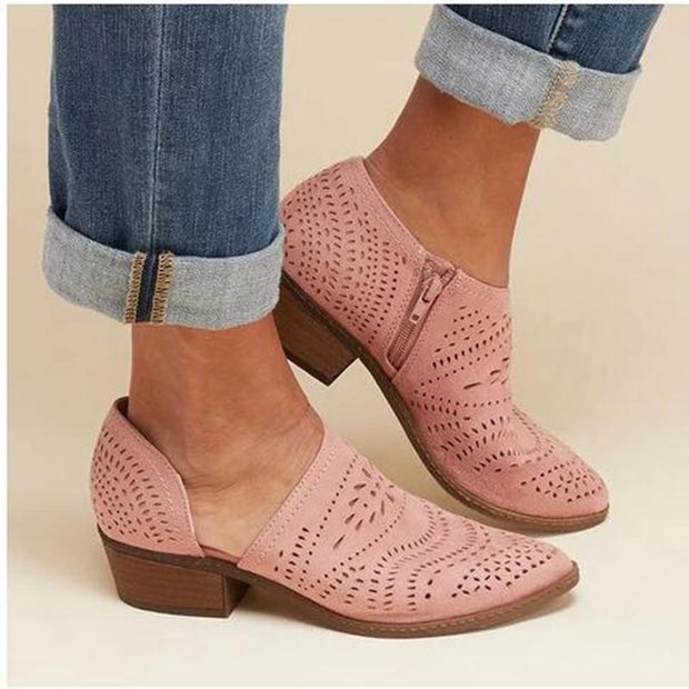 Hollow Out Low Heel Cutout Booties 