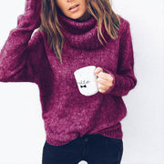 Solid Knit Long Sleeve Turtleneck Sweaters For Women