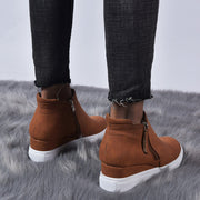 Women ankle boots wedge heel shoes 3-5cm inside heighten side zipper