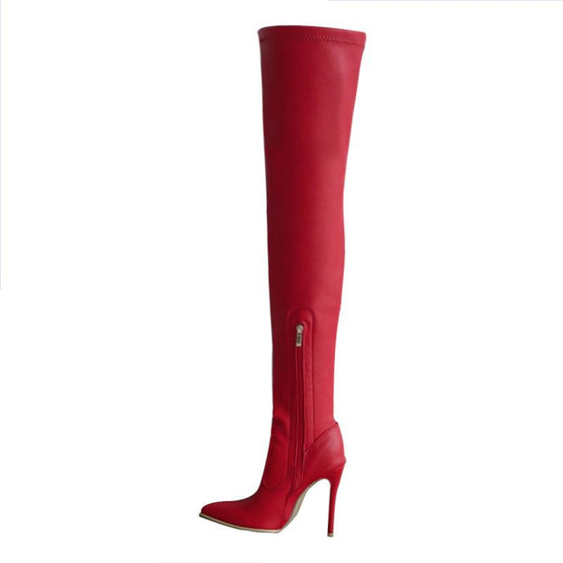 Women elastic slip on over the knee pointed toe long boots
