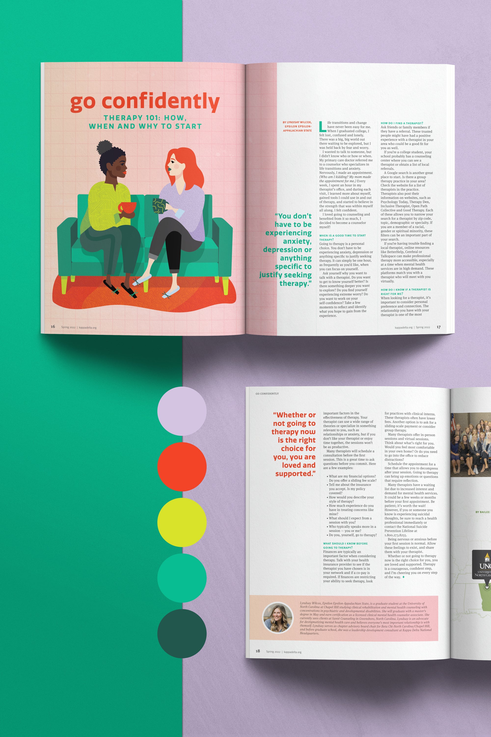 women in therapy session editorial illustration magazine design spread