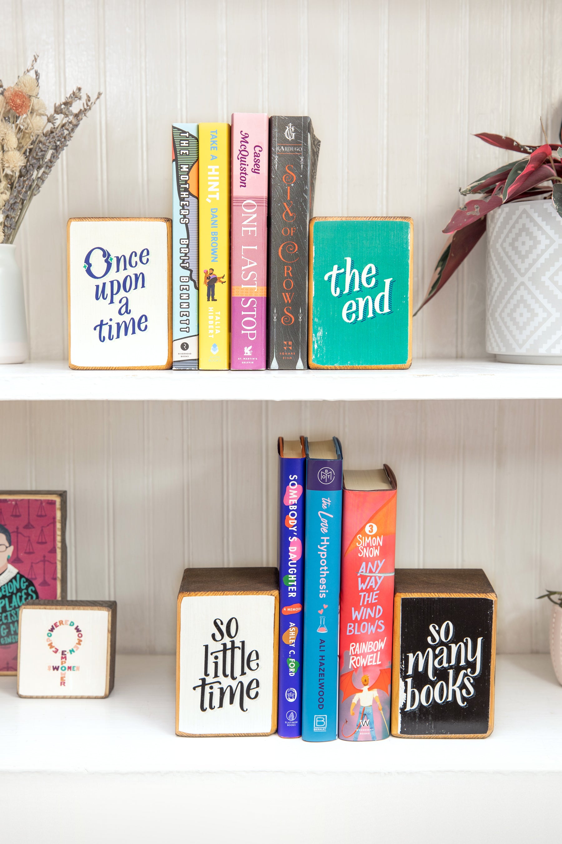 ARCHd wood bookend sets, with 7 books by women authors you should read