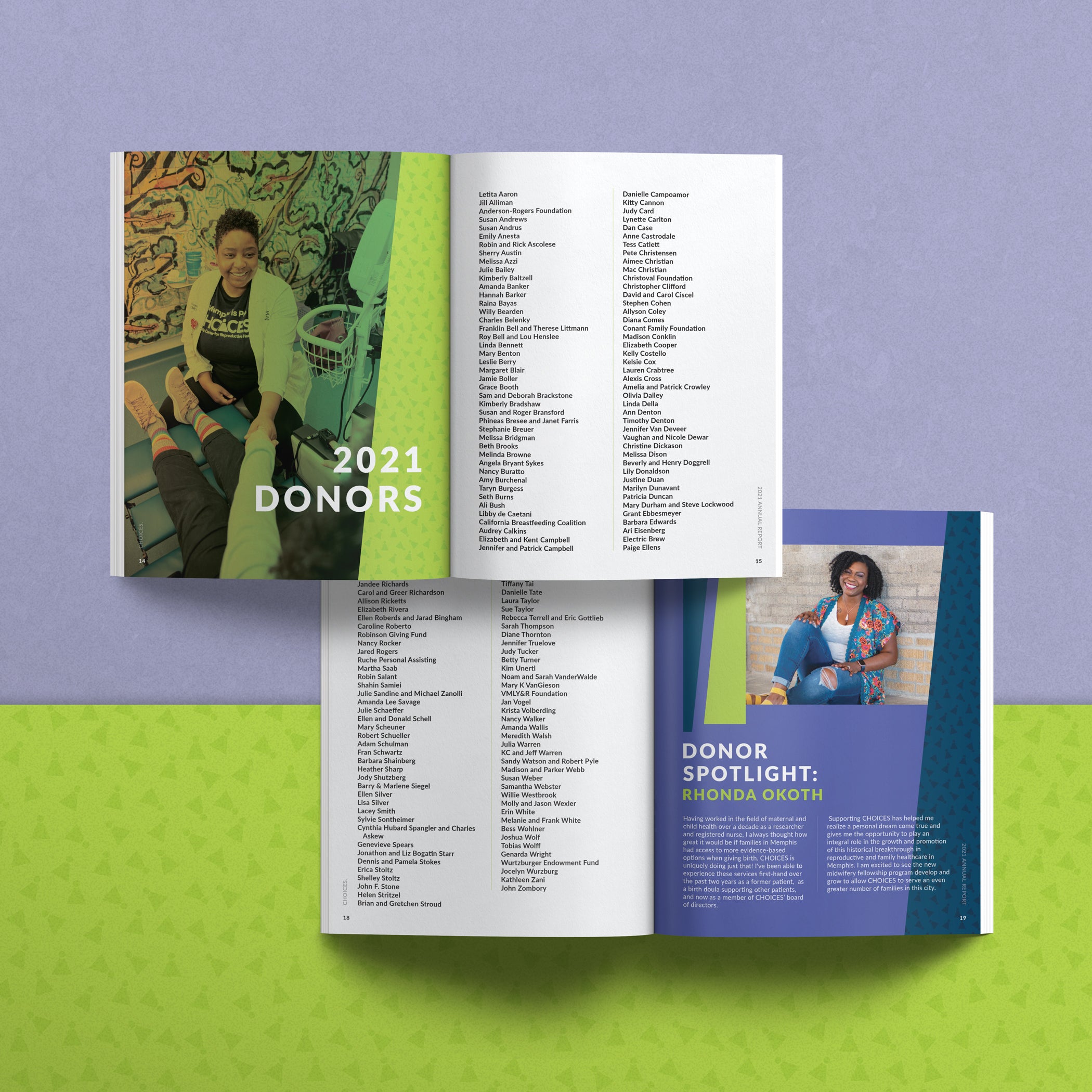 nonprofit annual report design donor spotlight full donor listing page layout mockup ARCHd freelance design Memphis