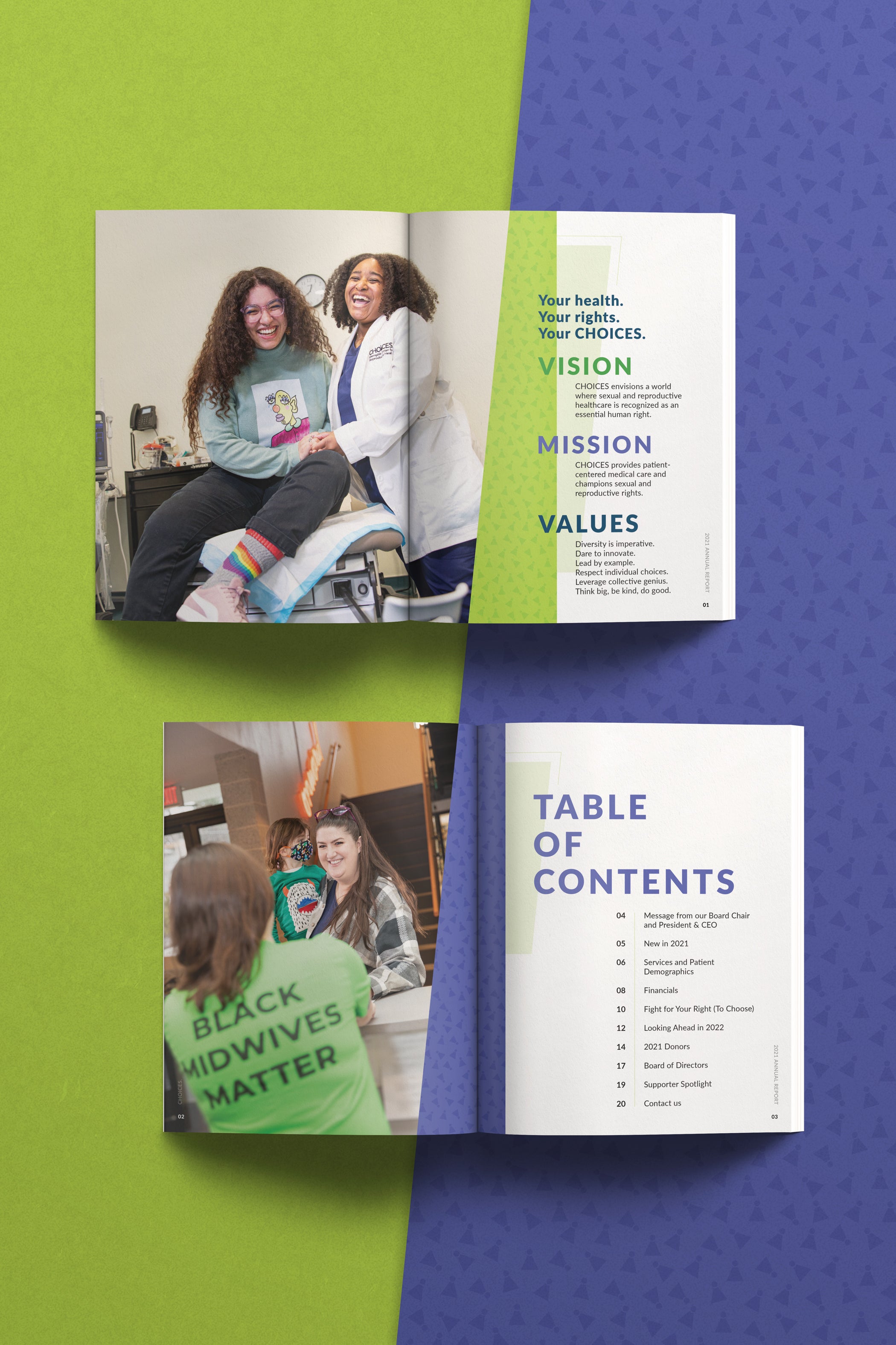 nonprofit annual report design interior page layout table of contents mockup ARCHd freelance design services CHOICES Memphis