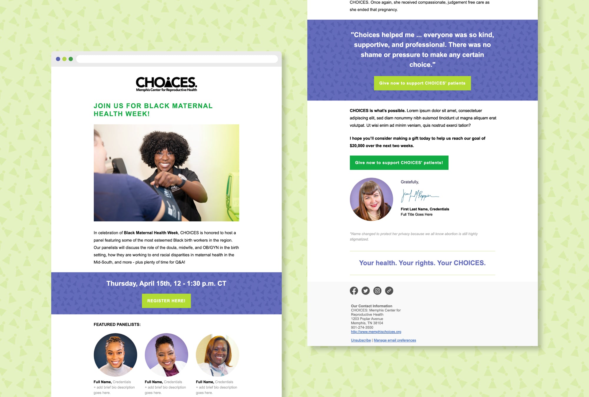 Nonprofit email template design for CHOICES in Memphis