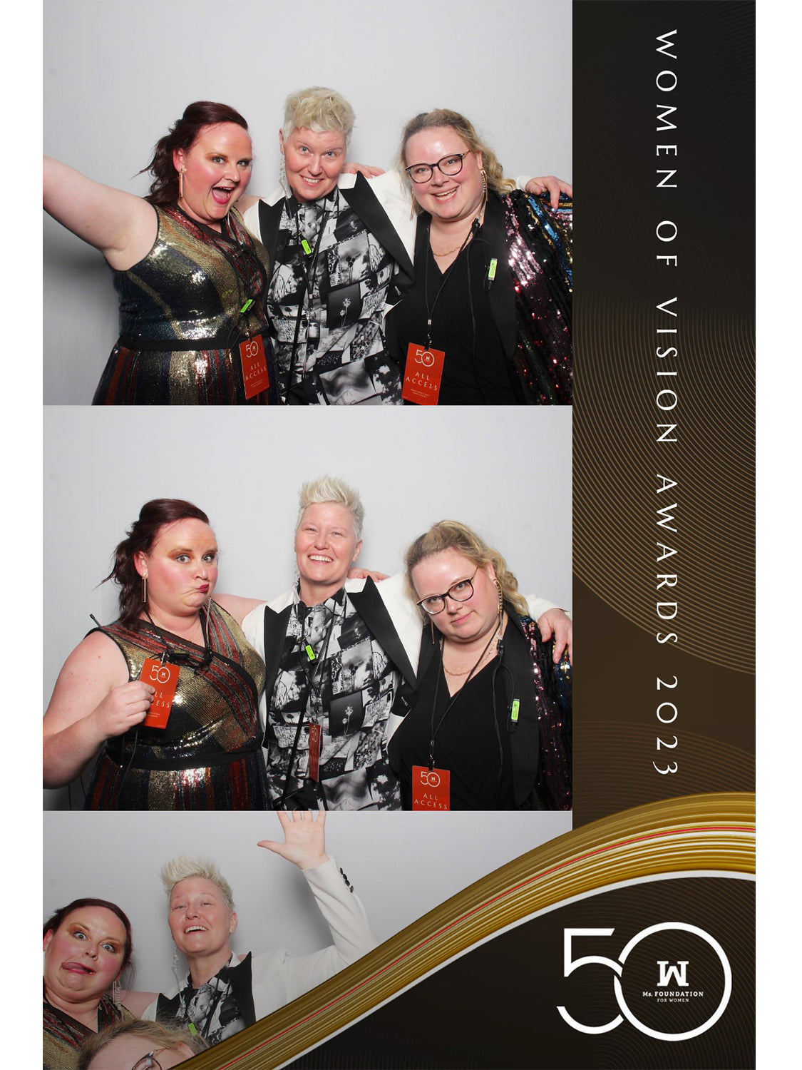 photo booth print of three women making silly faces