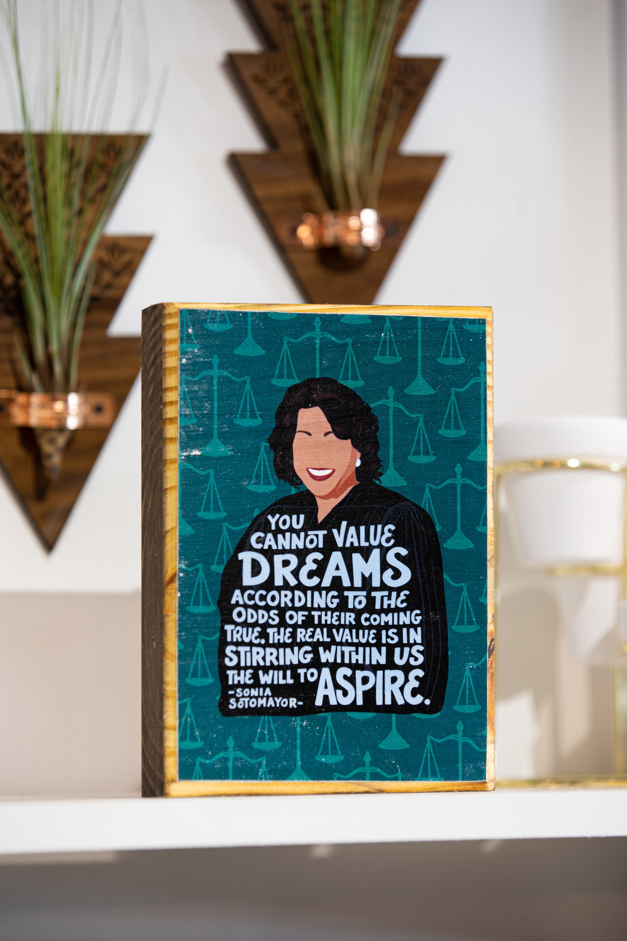 Sonia Sotomayor illustration wood art by ARCHd on retail shelf