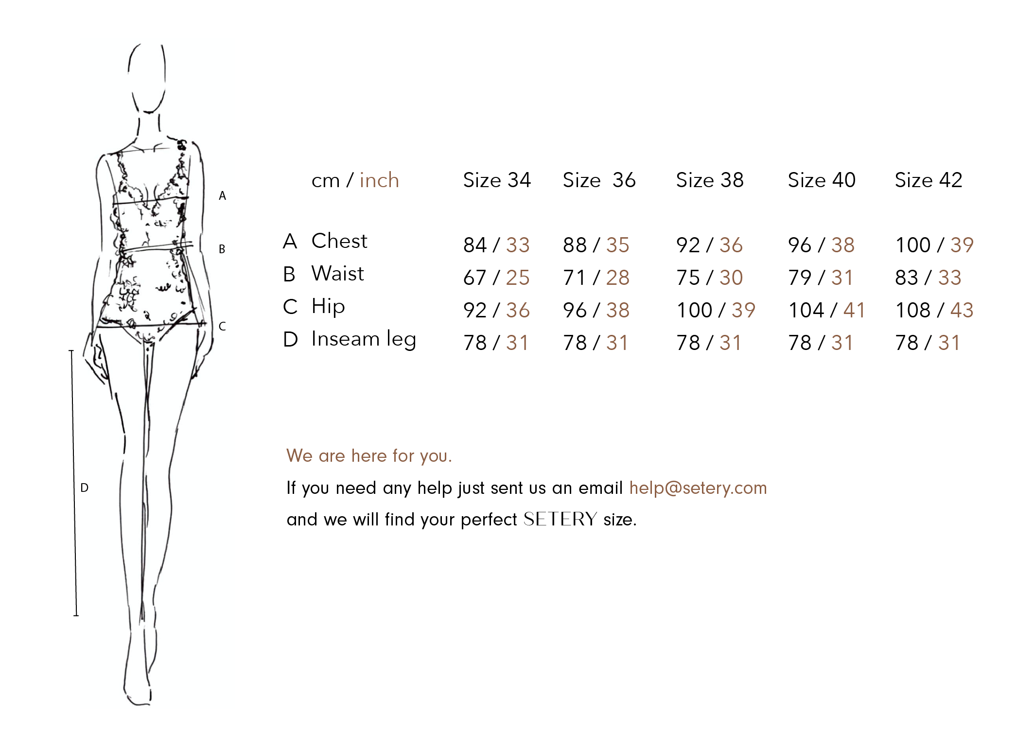 SETERY | Sustainable Fashion Size Guide