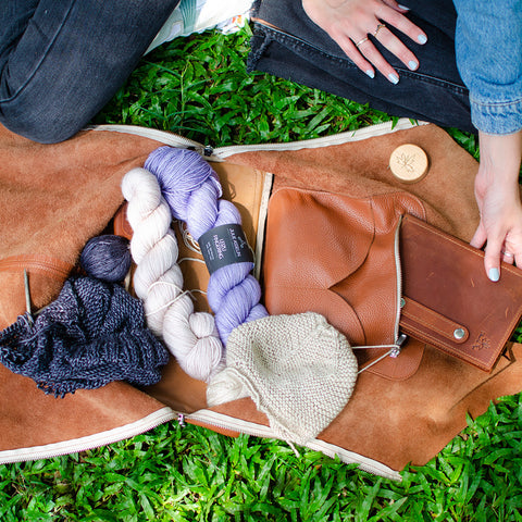 leather knitting bag