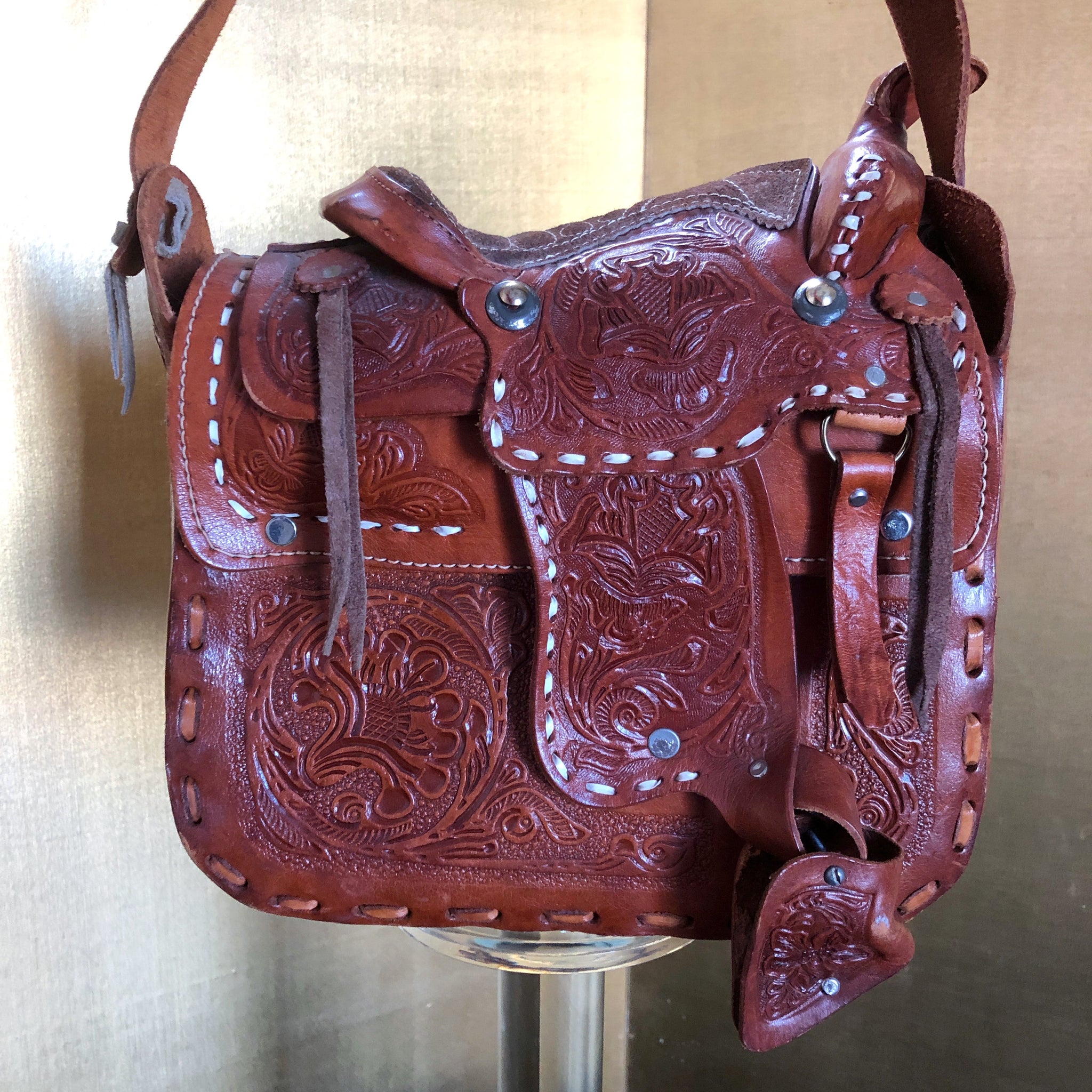 tooled leather saddle purse