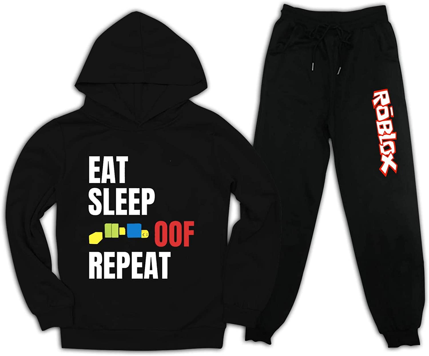 Mosdelu Kids Eat Sleep Roblox Off Repeat Hoodie And Sweatpants Suit Fo - black sweatpants roblox