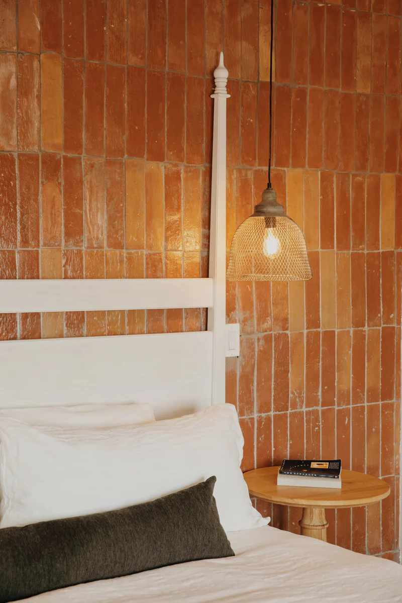 Modern bedroom design with terracotta tiles