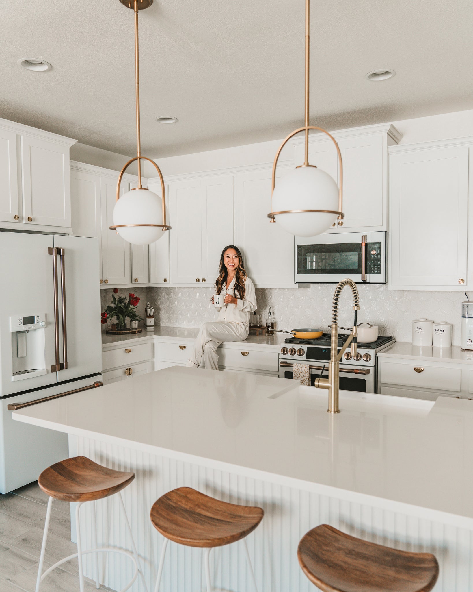 Jane Ko in her kitchen with Clay Imports tiles