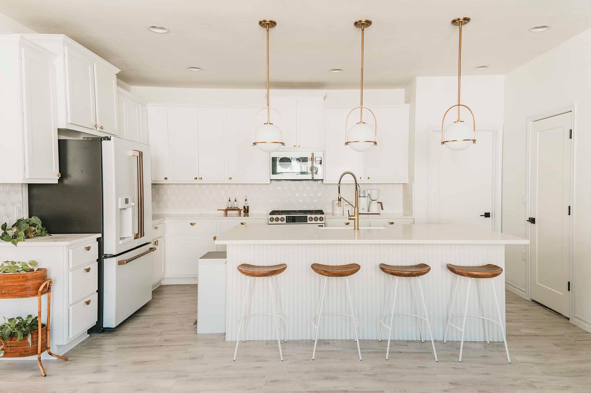 Kitchen Backsplash with white palmas tiles by Clay Imports