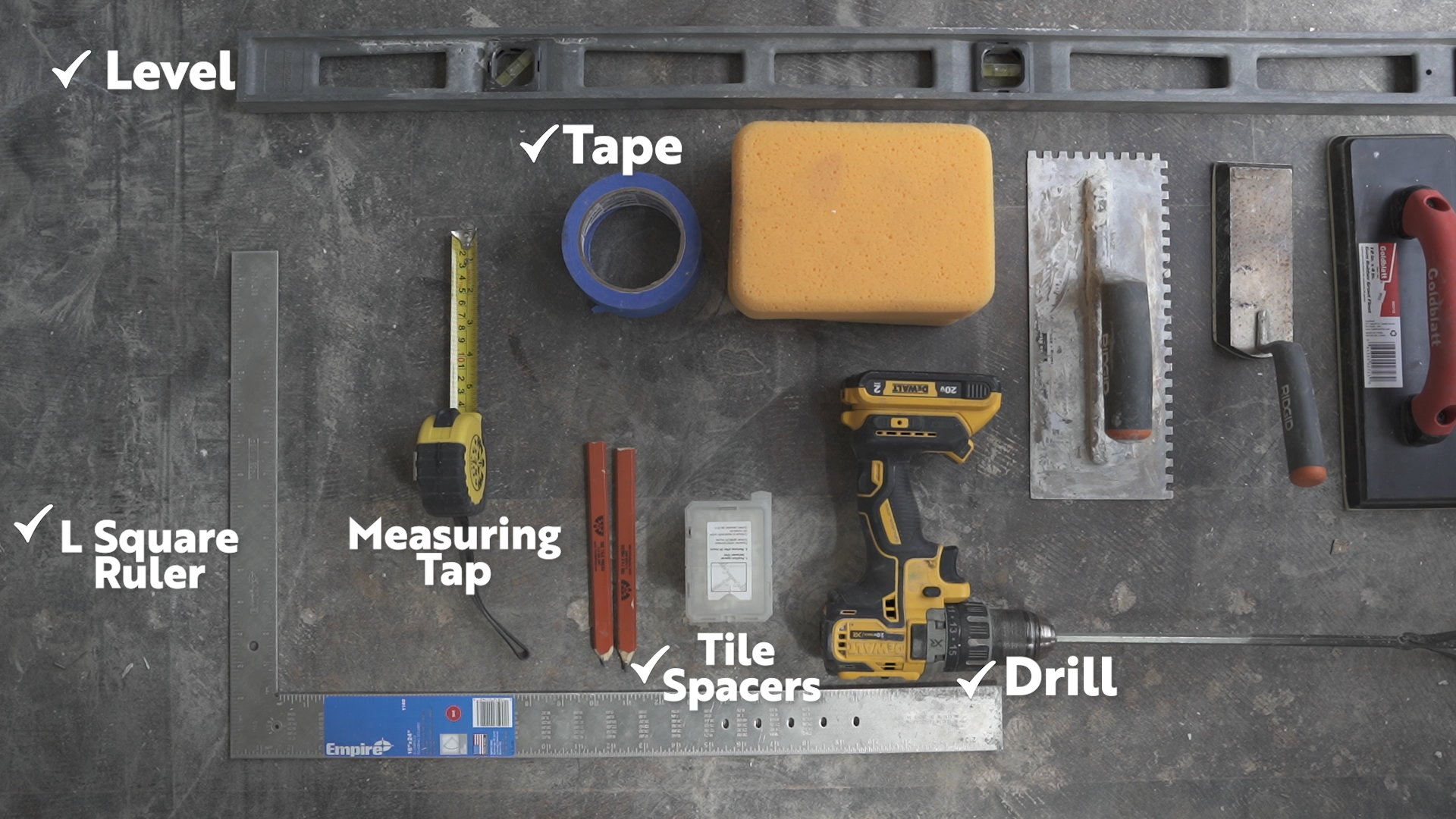 Tools and materials needed for a DIY kitchen backsplash installation