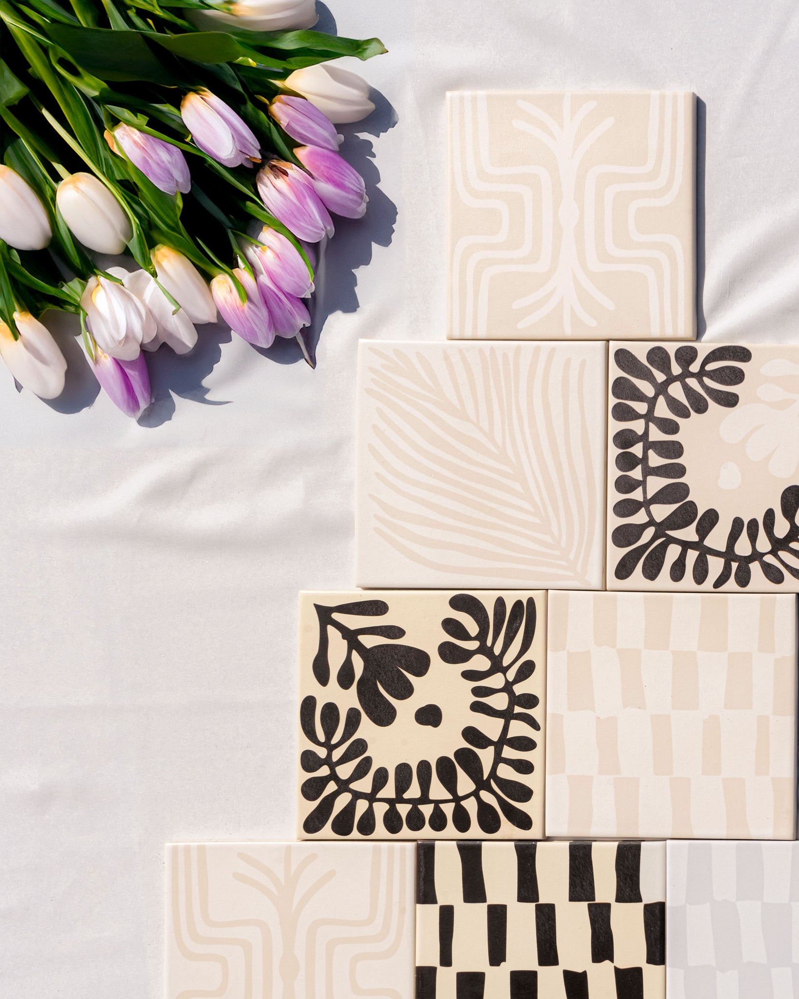 Black and white patterned tiles by Clay Imports