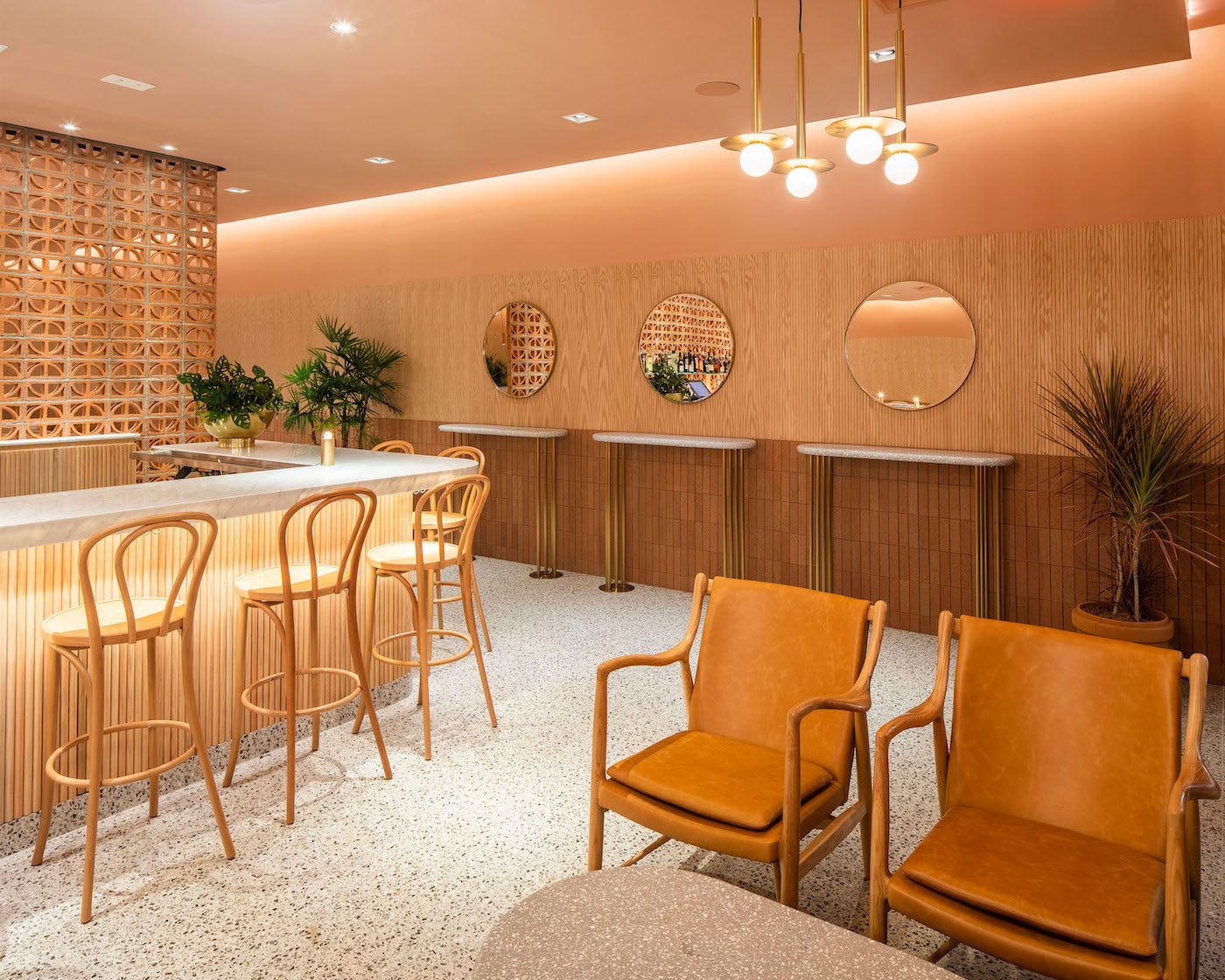 Breeze Blocks in bar wall and backsplash