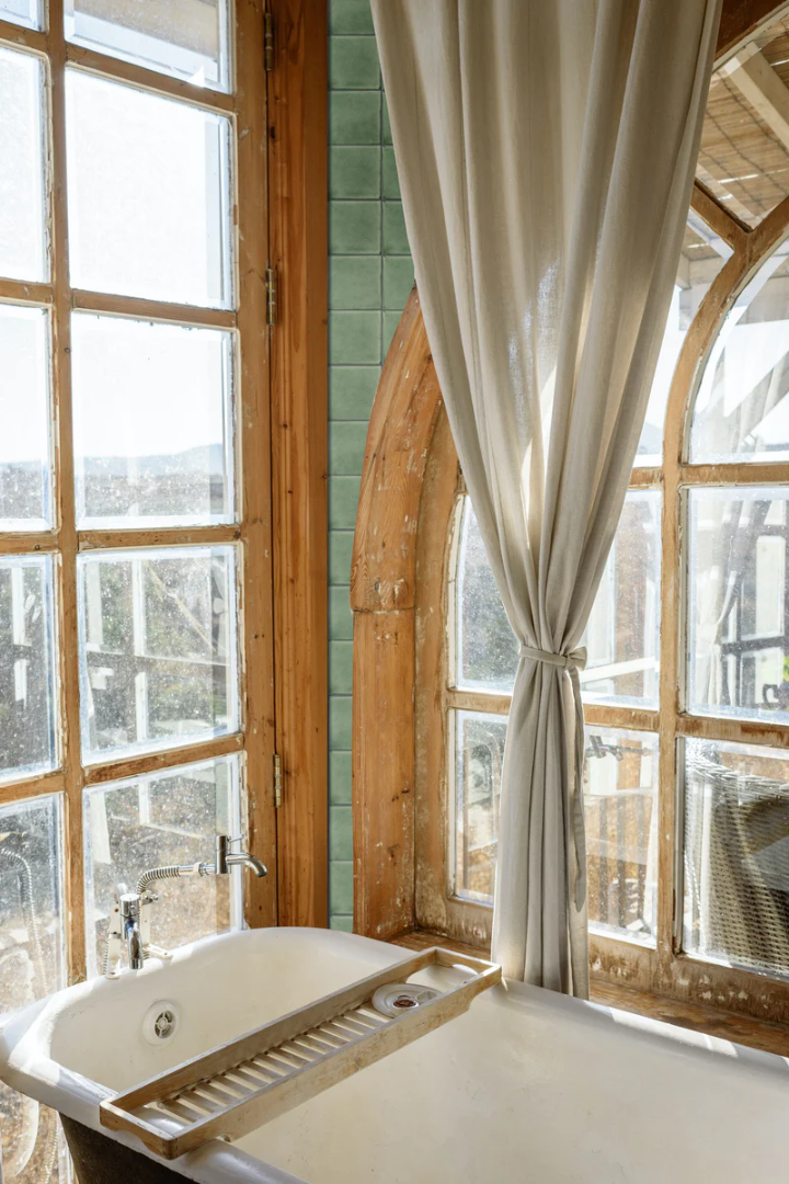 Bathroom with light green tiles