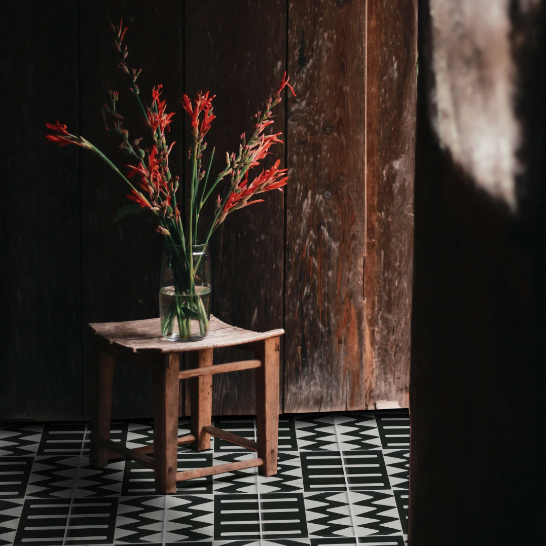 Black and White floor patterned tiles