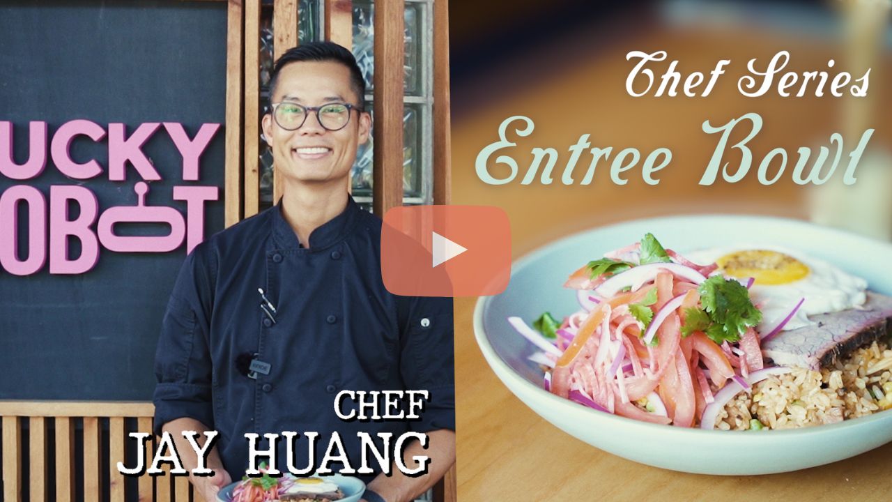 YouTube thumbnail for clay imports lucky robot jay huang chef series video