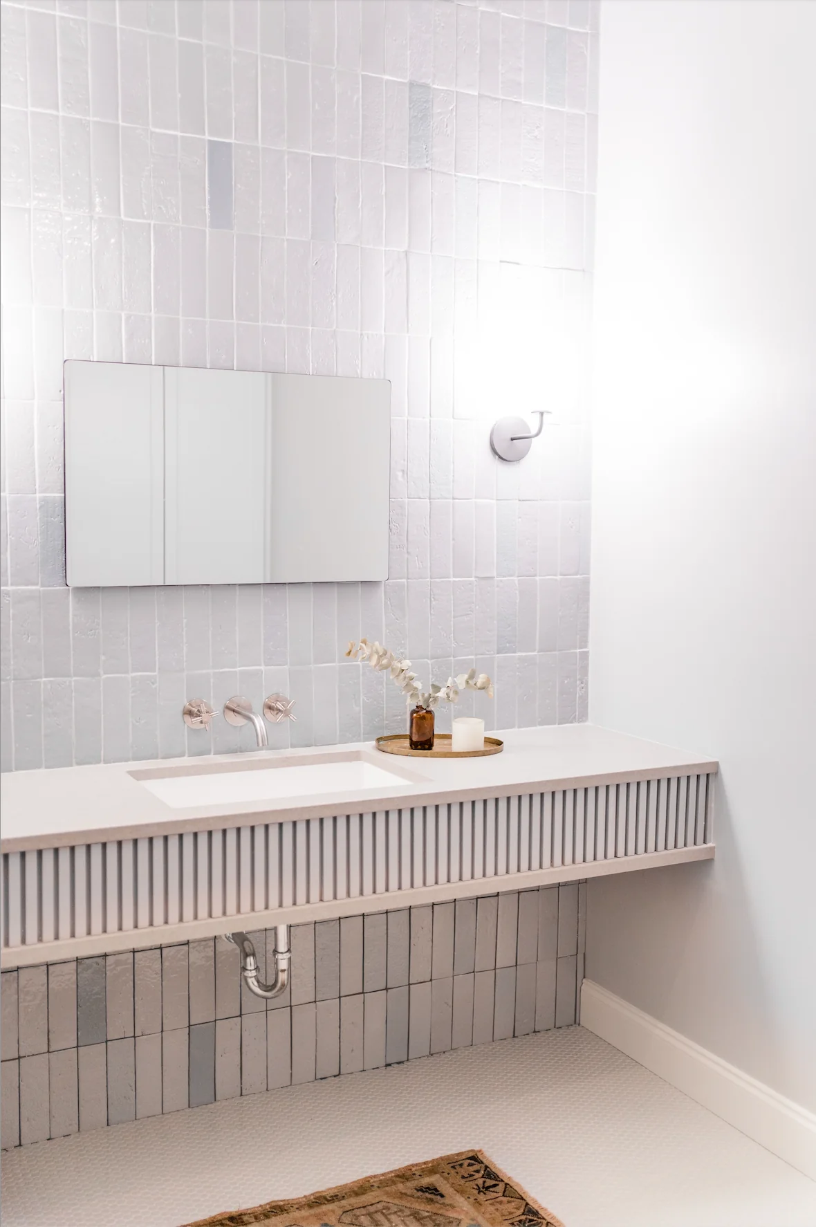 Modern bathroom design with glazed gray tiles