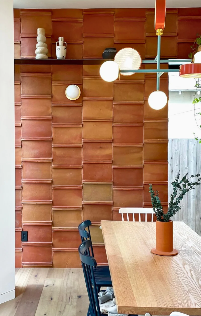 Modern interior design with terracotta tiles