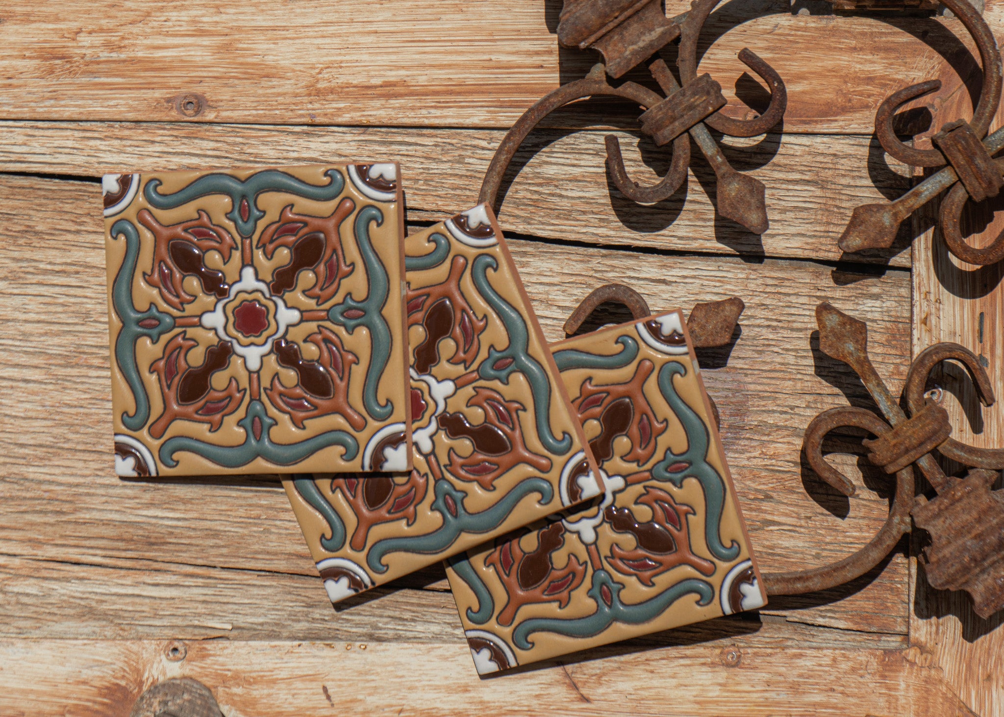 Red and brown Spanish Relief Tiles