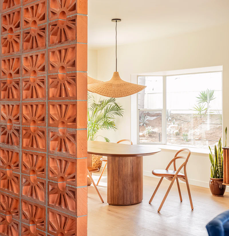 Modern living room interior design with breeze blocks