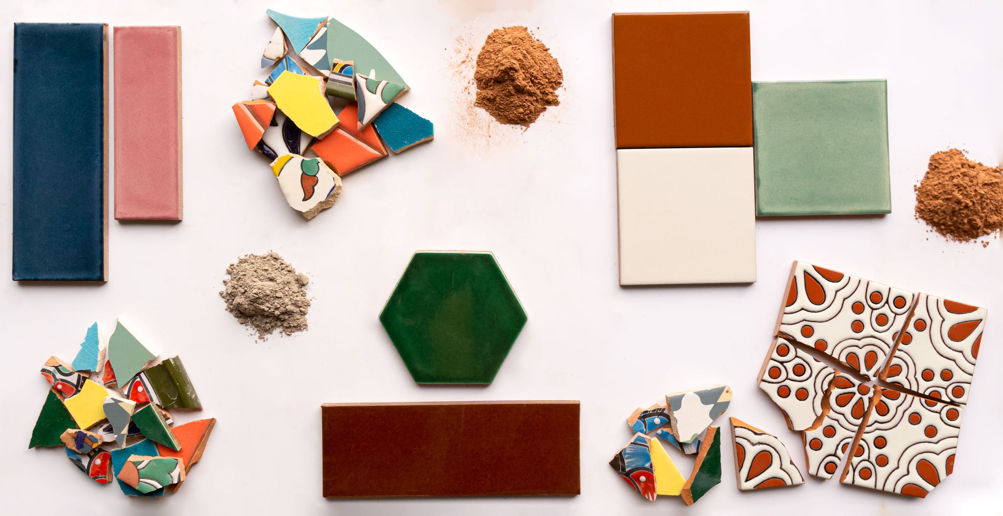 ingredients on a table to make recycled tile by Clay Imports