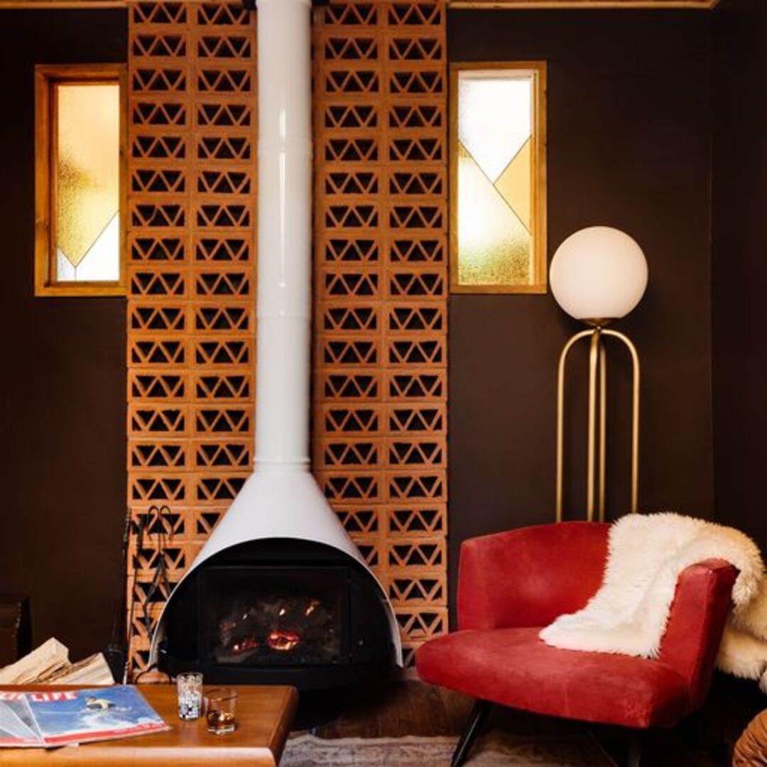 Modern fireplace with clay breeze blocks