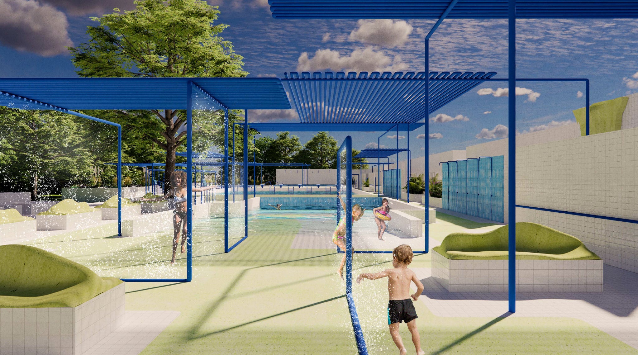 Rendering of a possible public pool in Austin using clay imports tile
