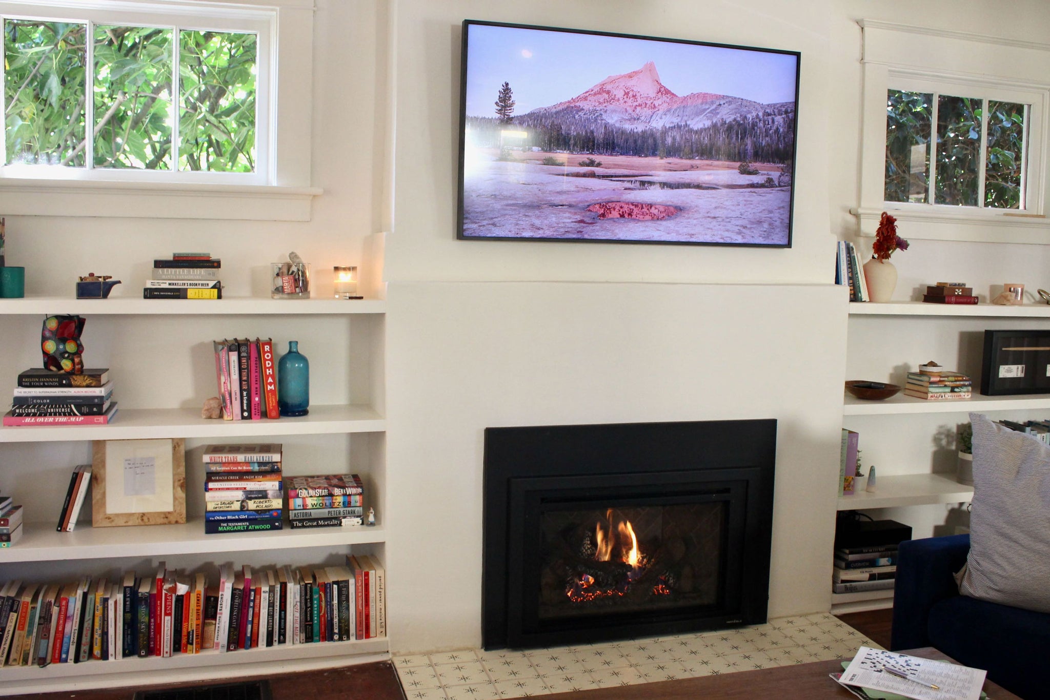 Fireplace with añejo tiles by Clay Imports